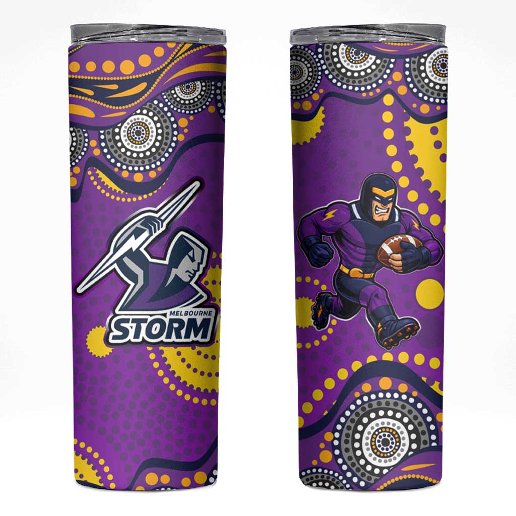 Melbourne Storm Skinny Tumbler Aboriginal Dot Pattern - Rugby Mascot Heritage Pride