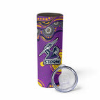 Melbourne Storm Skinny Tumbler Aboriginal Dot Pattern - Rugby Mascot Heritage Pride