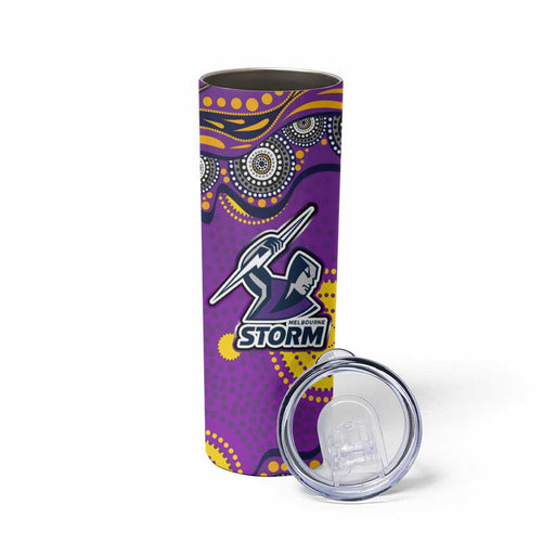 Melbourne Storm Skinny Tumbler Aboriginal Dot Pattern - Rugby Mascot Heritage Pride