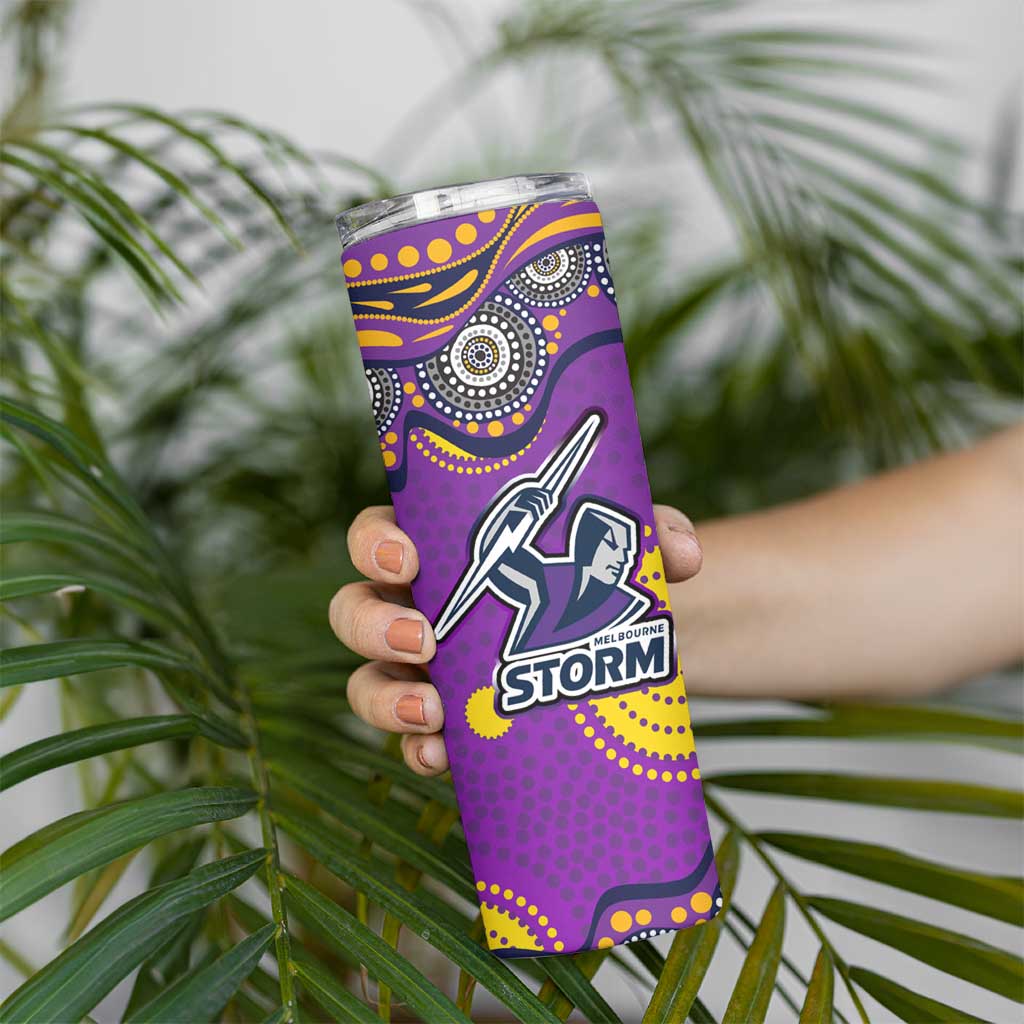 Melbourne Storm Skinny Tumbler Aboriginal Dot Pattern - Rugby Mascot Heritage Pride