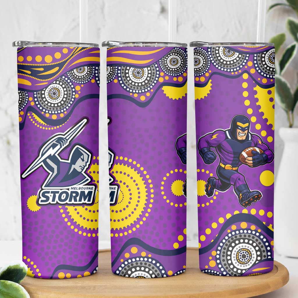 Melbourne Storm Skinny Tumbler Aboriginal Dot Pattern - Rugby Mascot Heritage Pride