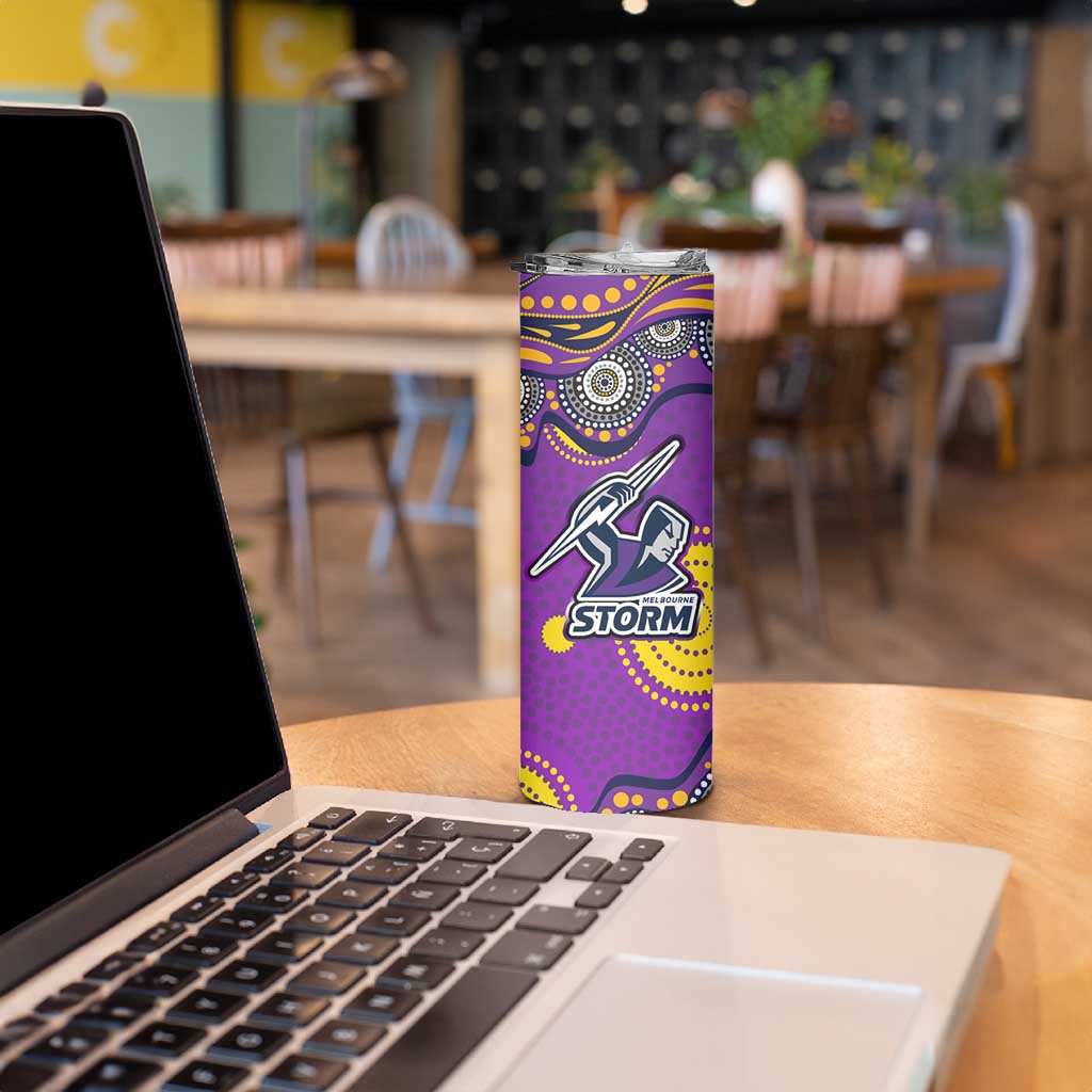 Melbourne Storm Skinny Tumbler Aboriginal Dot Pattern - Rugby Mascot Heritage Pride