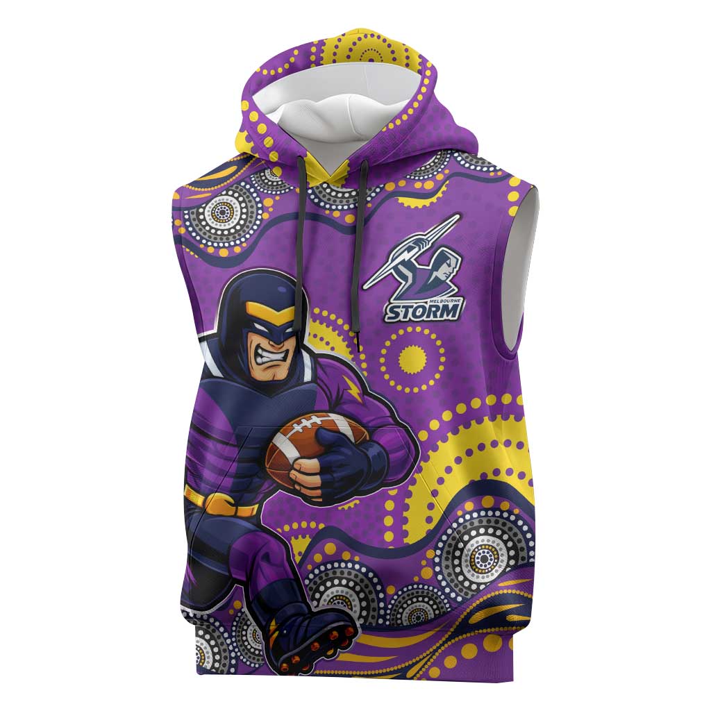 Melbourne Storm Sleeveless Hoodie Aboriginal Dot Pattern - Rugby Mascot Heritage Pride