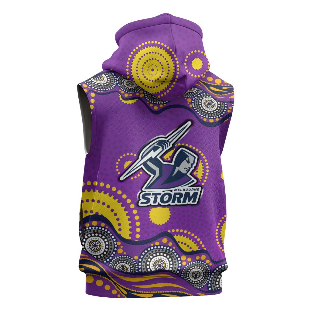 Melbourne Storm Sleeveless Hoodie Aboriginal Dot Pattern - Rugby Mascot Heritage Pride