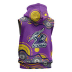 Melbourne Storm Sleeveless Hoodie Aboriginal Dot Pattern - Rugby Mascot Heritage Pride