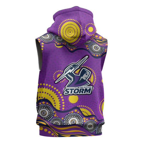 Melbourne Storm Sleeveless Hoodie Aboriginal Dot Pattern - Rugby Mascot Heritage Pride