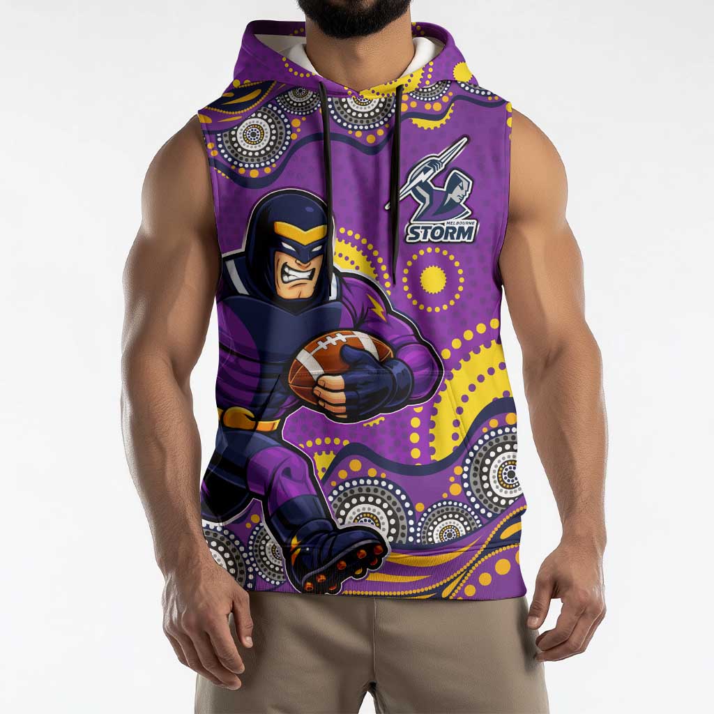 Melbourne Storm Sleeveless Hoodie Aboriginal Dot Pattern - Rugby Mascot Heritage Pride