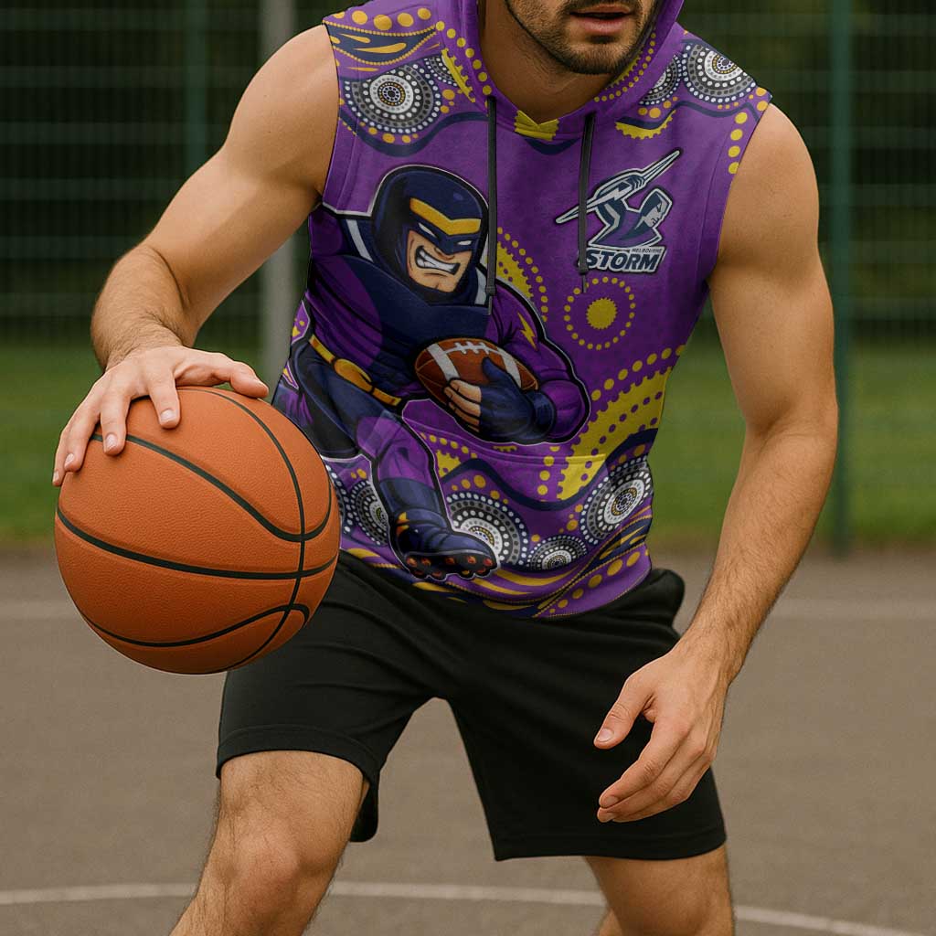Melbourne Storm Sleeveless Hoodie Aboriginal Dot Pattern - Rugby Mascot Heritage Pride