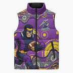 Melbourne Storm Sleeveless Puffer Jacket Aboriginal Dot Pattern - Rugby Mascot Heritage Pride
