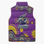 Melbourne Storm Sleeveless Puffer Jacket Aboriginal Dot Pattern - Rugby Mascot Heritage Pride