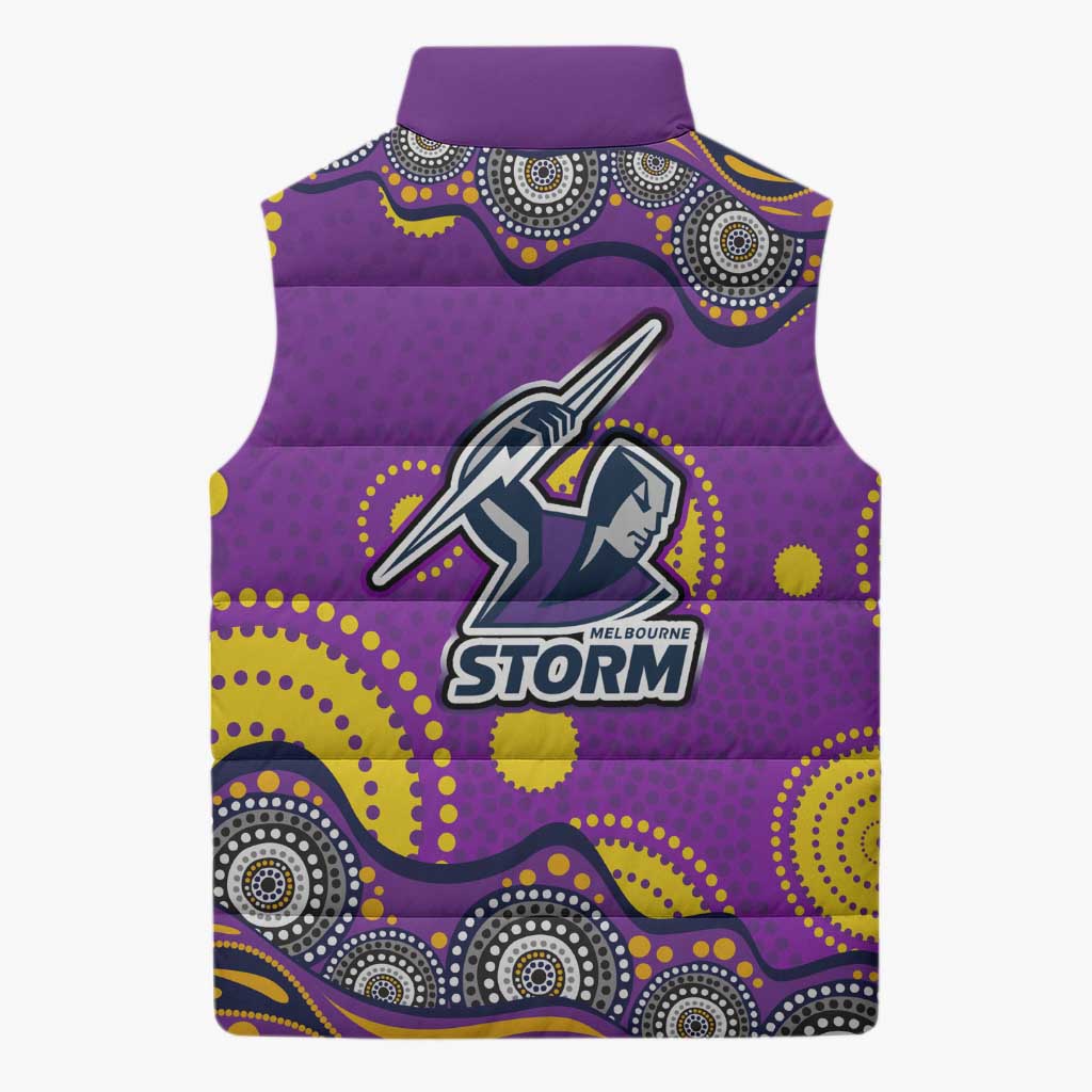 Melbourne Storm Sleeveless Puffer Jacket Aboriginal Dot Pattern - Rugby Mascot Heritage Pride
