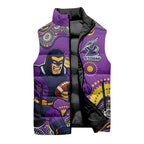 Melbourne Storm Sleeveless Puffer Jacket Aboriginal Dot Pattern - Rugby Mascot Heritage Pride