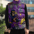 Melbourne Storm Sleeveless Puffer Jacket Aboriginal Dot Pattern - Rugby Mascot Heritage Pride