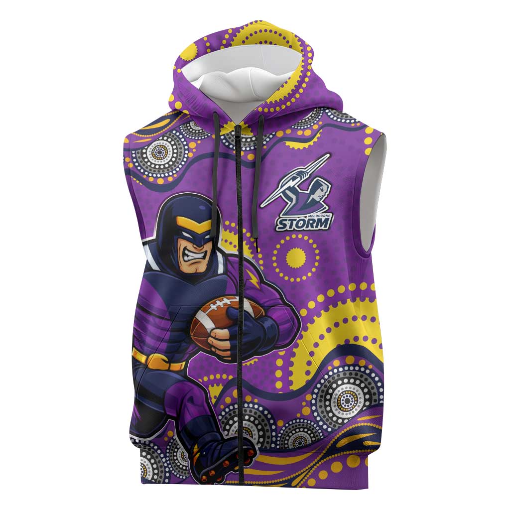Melbourne Storm Sleeveless Zip Hoodie Aboriginal Dot Pattern - Rugby Mascot Heritage Pride