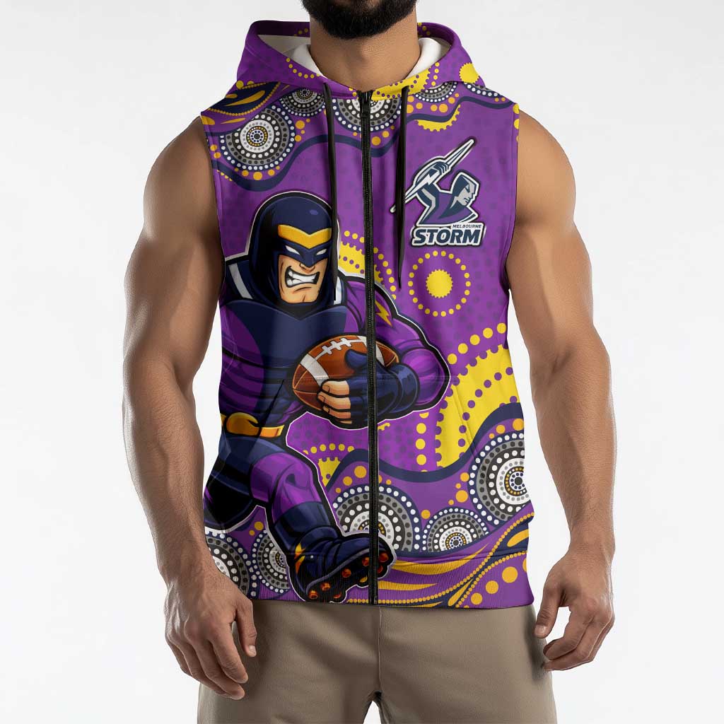 Melbourne Storm Sleeveless Zip Hoodie Aboriginal Dot Pattern - Rugby Mascot Heritage Pride
