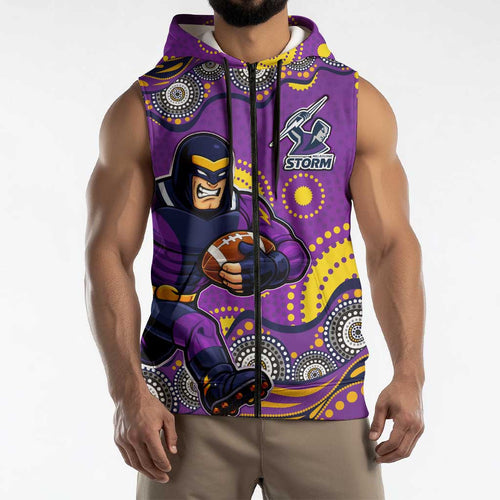 Melbourne Storm Sleeveless Zip Hoodie Aboriginal Dot Pattern - Rugby Mascot Heritage Pride