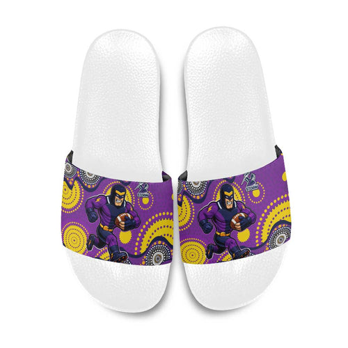 Melbourne Storm Slide Sandals Aboriginal Dot Pattern - Rugby Mascot Heritage Pride