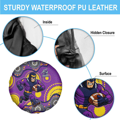 Melbourne Storm Spare Tire Cover Aboriginal Dot Pattern - Rugby Mascot Heritage Pride