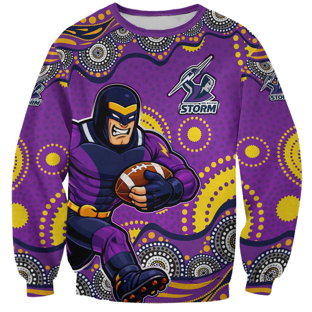 Melbourne Storm Sweatshirt Aboriginal Dot Pattern - Rugby Mascot Heritage Pride