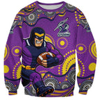 Melbourne Storm Sweatshirt Aboriginal Dot Pattern - Rugby Mascot Heritage Pride