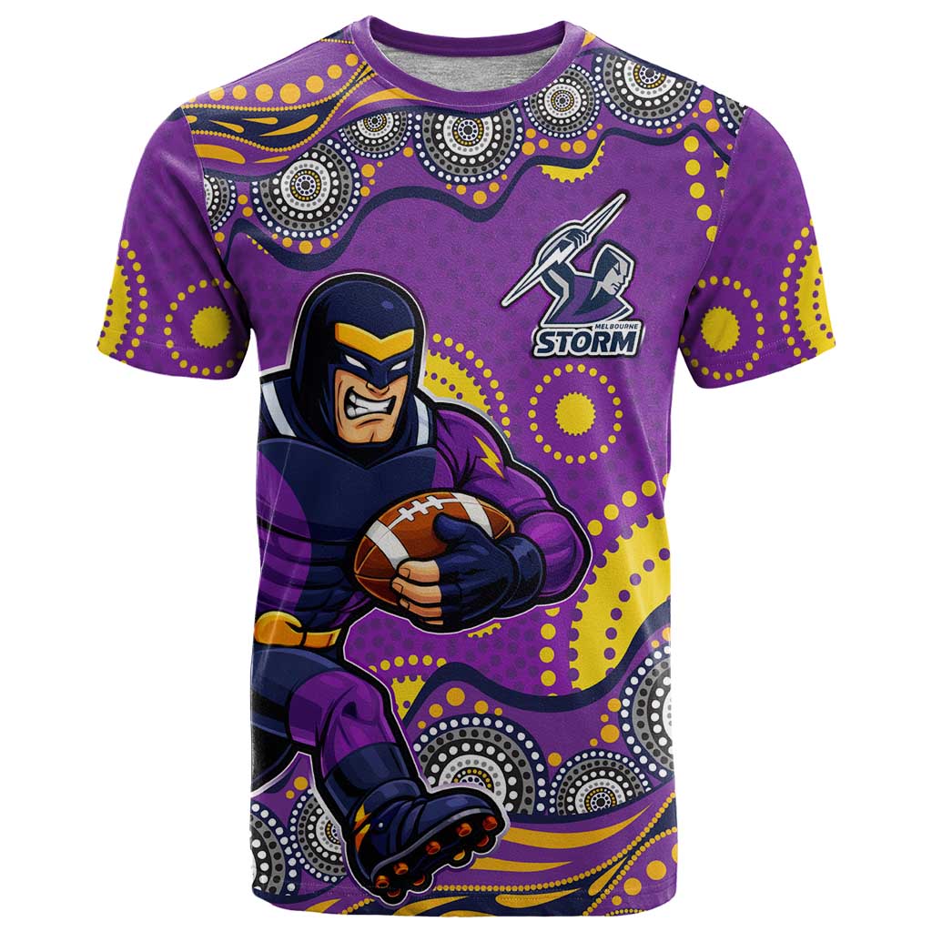 Melbourne Storm T Shirt Aboriginal Dot Pattern - Rugby Mascot Heritage Pride