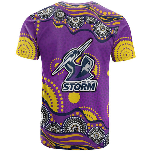 Melbourne Storm T Shirt Aboriginal Dot Pattern - Rugby Mascot Heritage Pride