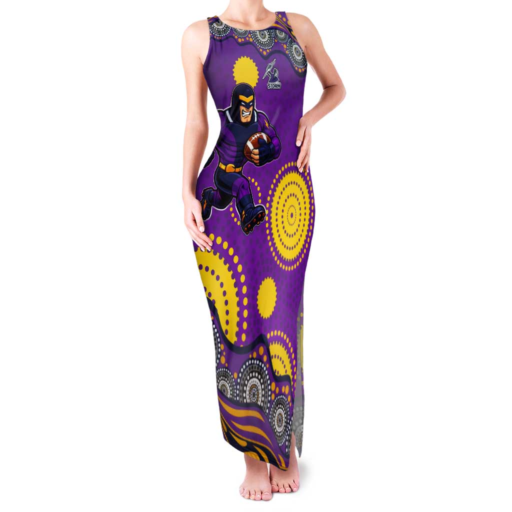 Melbourne Storm Tank Maxi Dress Aboriginal Dot Pattern - Rugby Mascot Heritage Pride