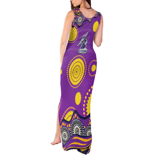 Melbourne Storm Tank Maxi Dress Aboriginal Dot Pattern - Rugby Mascot Heritage Pride