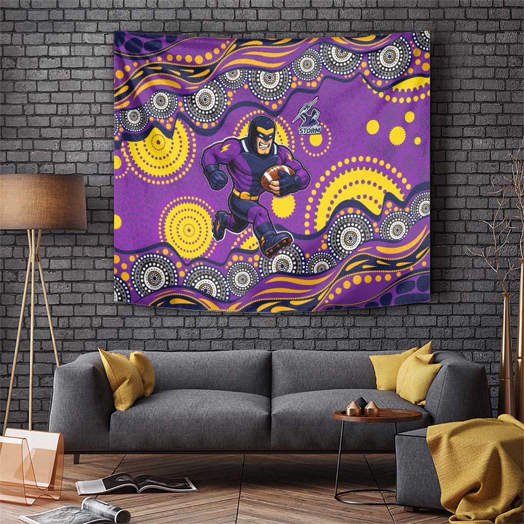 Melbourne Storm Tapestry Aboriginal Dot Pattern - Rugby Mascot Heritage Pride