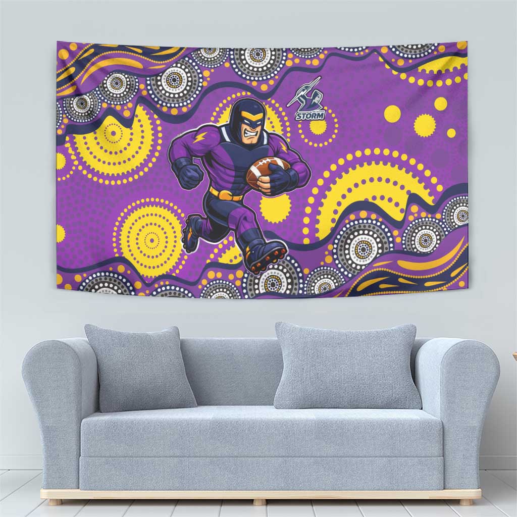 Melbourne Storm Tapestry Aboriginal Dot Pattern - Rugby Mascot Heritage Pride