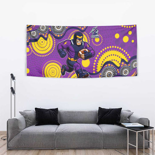 Melbourne Storm Tapestry Aboriginal Dot Pattern - Rugby Mascot Heritage Pride