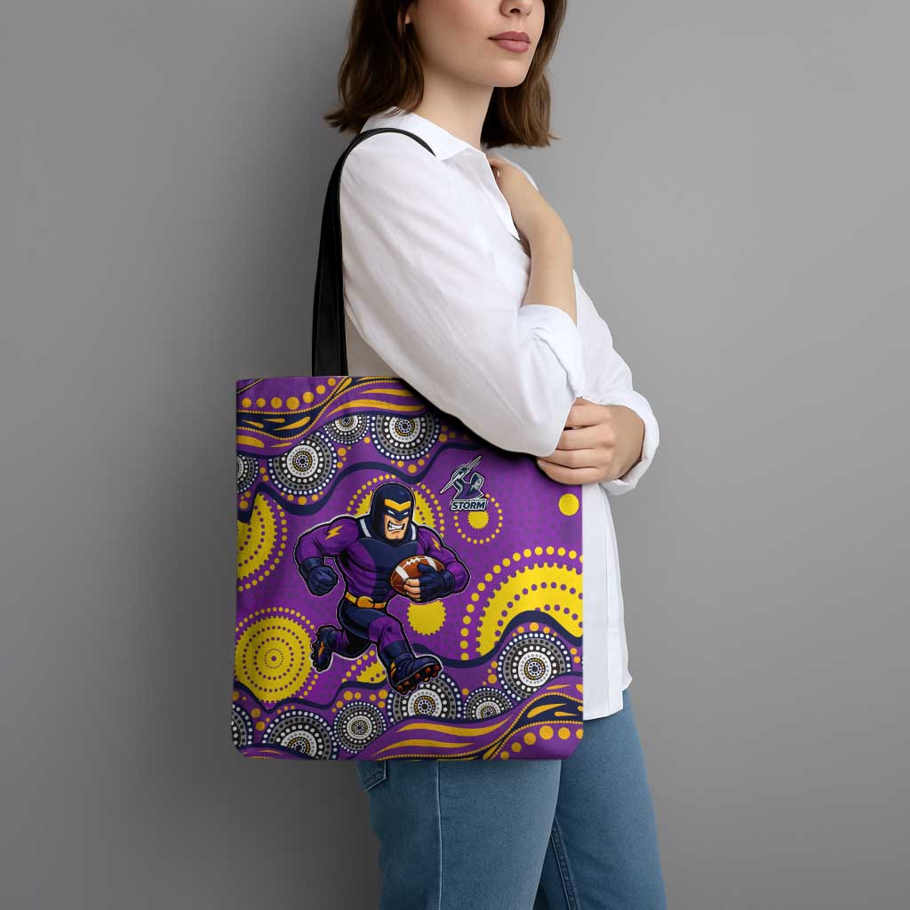 Melbourne Storm Tote Bag Aboriginal Dot Pattern - Rugby Mascot Heritage Pride