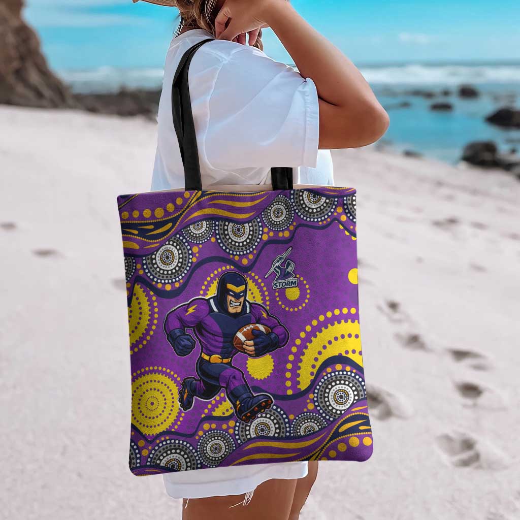 Melbourne Storm Tote Bag Aboriginal Dot Pattern - Rugby Mascot Heritage Pride