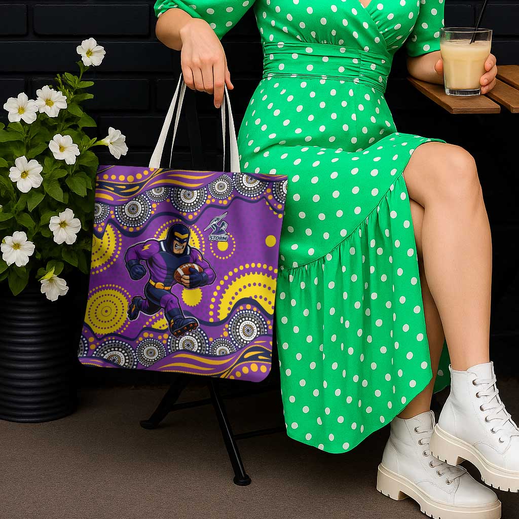 Melbourne Storm Tote Bag Aboriginal Dot Pattern - Rugby Mascot Heritage Pride