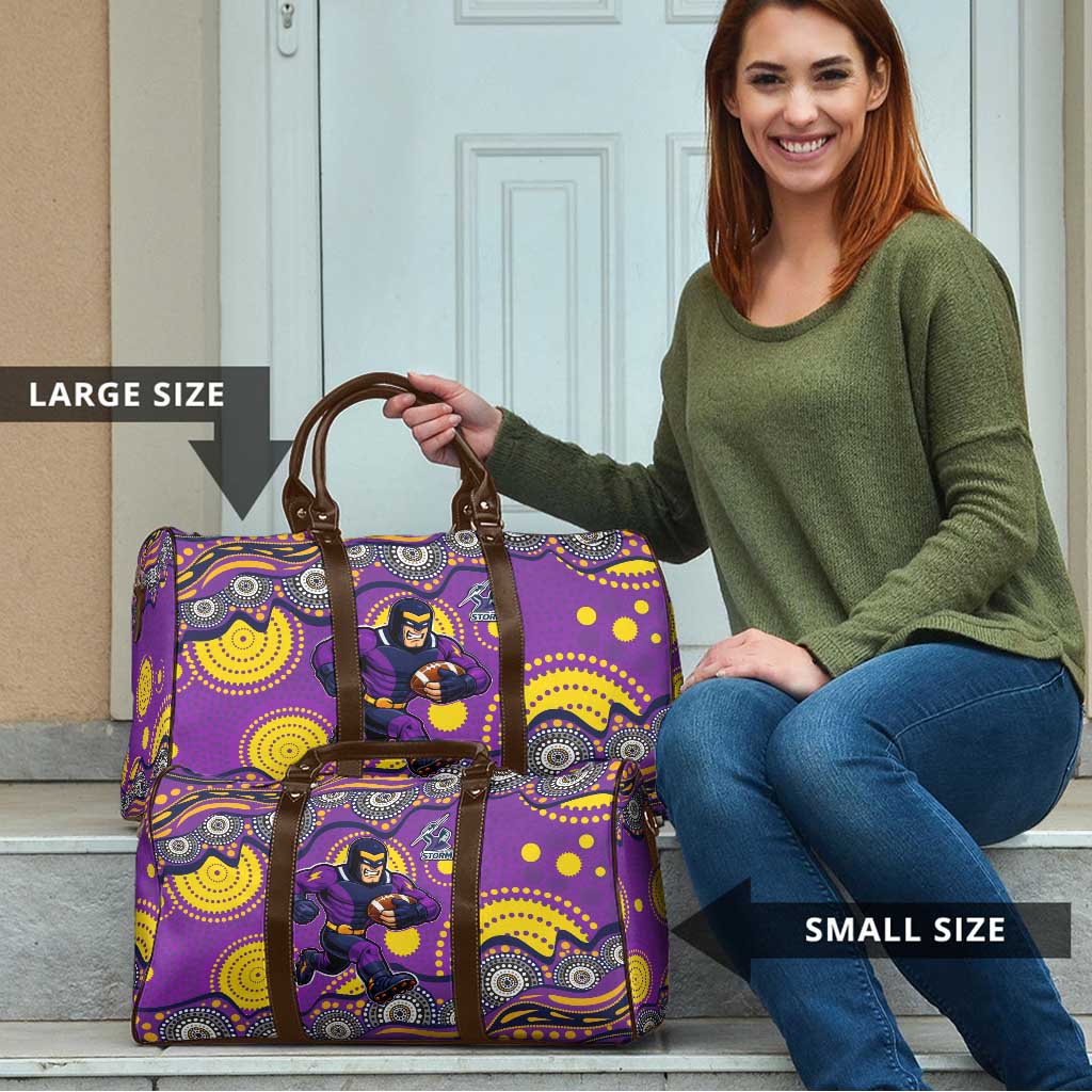 Melbourne Storm Travel Bag Aboriginal Dot Pattern - Rugby Mascot Heritage Pride