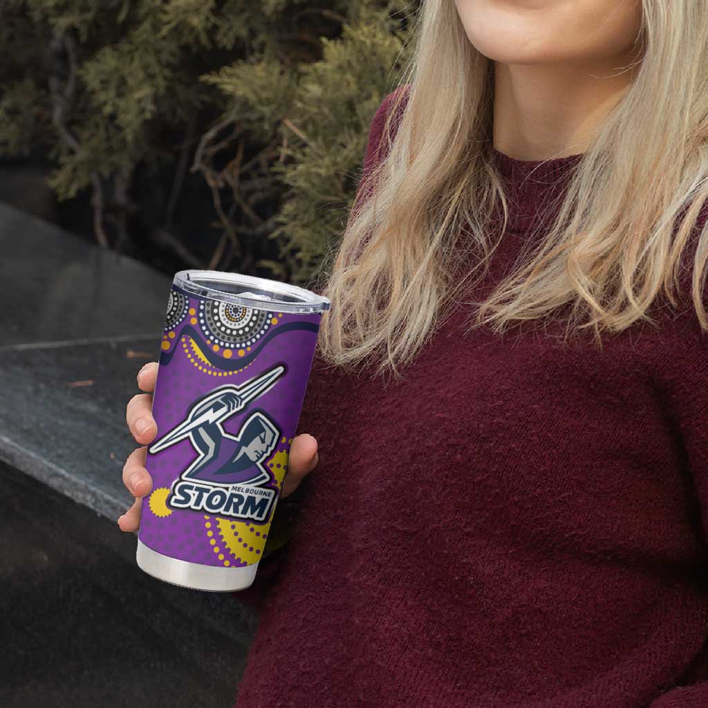 Melbourne Storm Tumbler Cup Aboriginal Dot Pattern - Rugby Mascot Heritage Pride