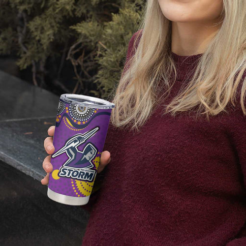 Melbourne Storm Tumbler Cup Aboriginal Dot Pattern - Rugby Mascot Heritage Pride