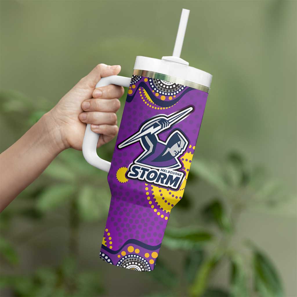Melbourne Storm Tumbler With Handle Aboriginal Dot Pattern - Rugby Mascot Heritage Pride