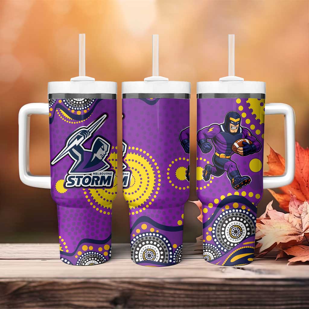 Melbourne Storm Tumbler With Handle Aboriginal Dot Pattern - Rugby Mascot Heritage Pride