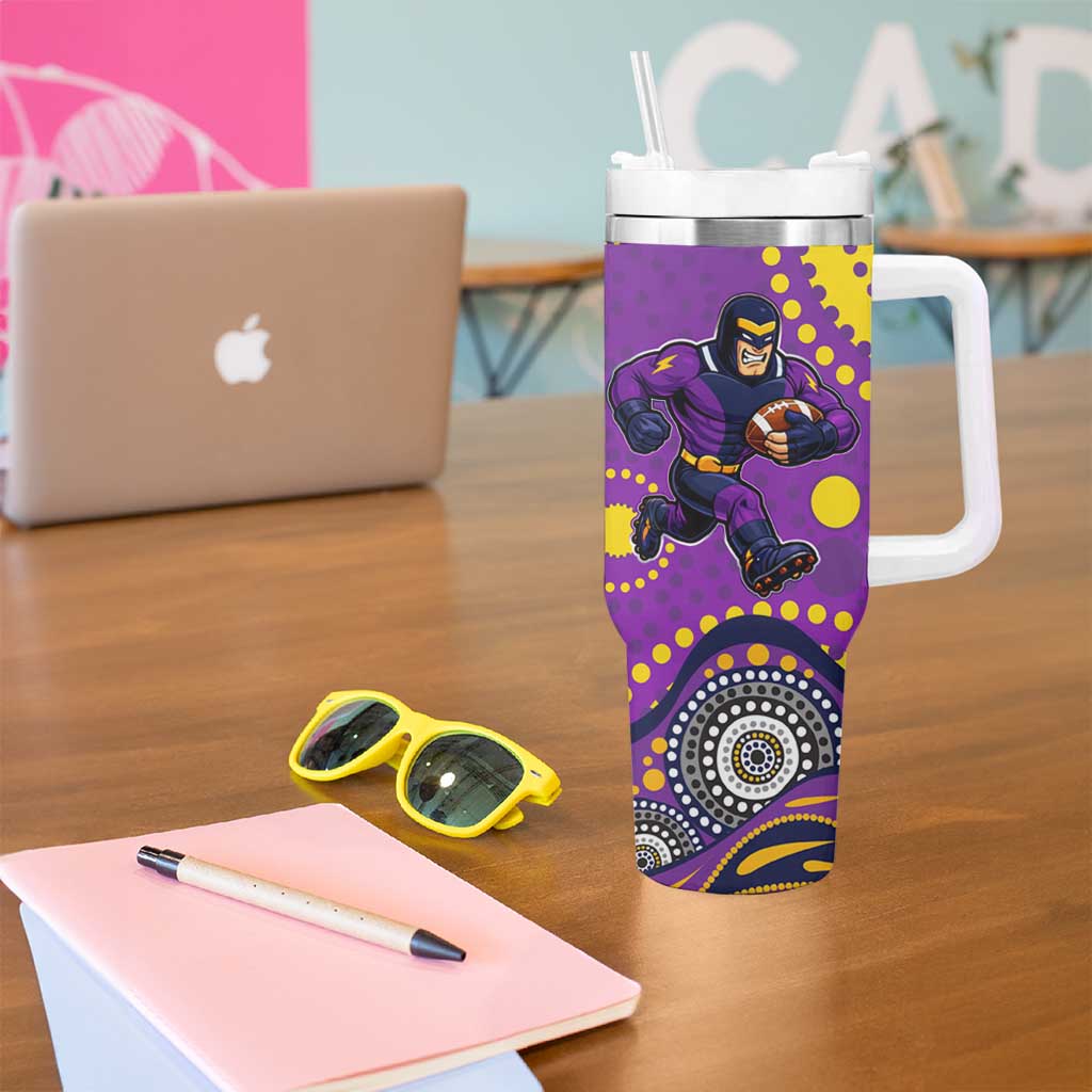 Melbourne Storm Tumbler With Handle Aboriginal Dot Pattern - Rugby Mascot Heritage Pride
