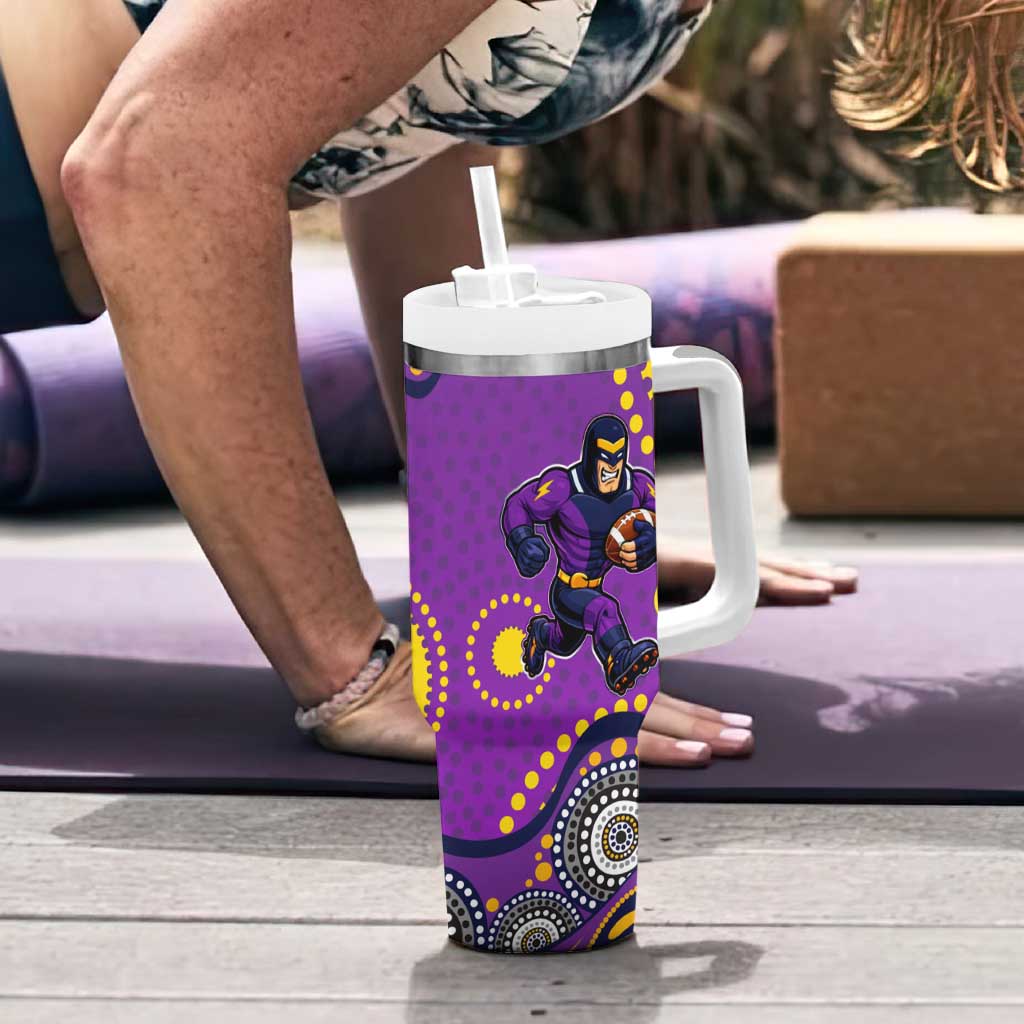 Melbourne Storm Tumbler With Handle Aboriginal Dot Pattern - Rugby Mascot Heritage Pride