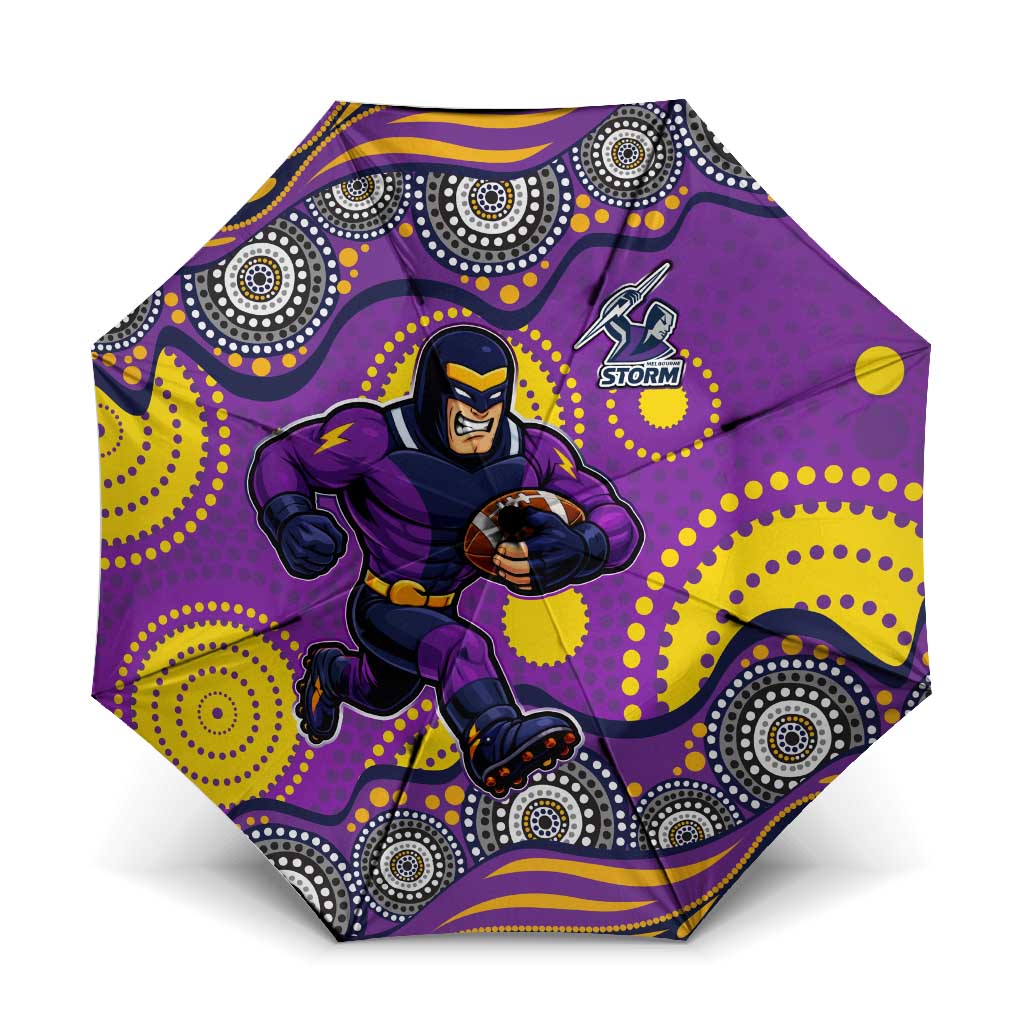 Melbourne Storm Umbrella Aboriginal Dot Pattern - Rugby Mascot Heritage Pride