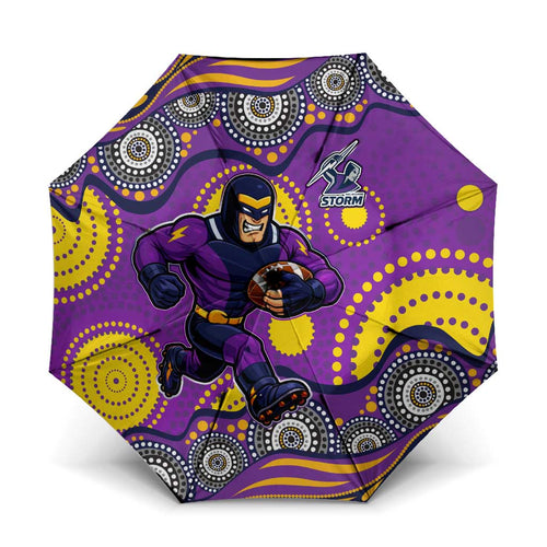 Melbourne Storm Umbrella Aboriginal Dot Pattern - Rugby Mascot Heritage Pride