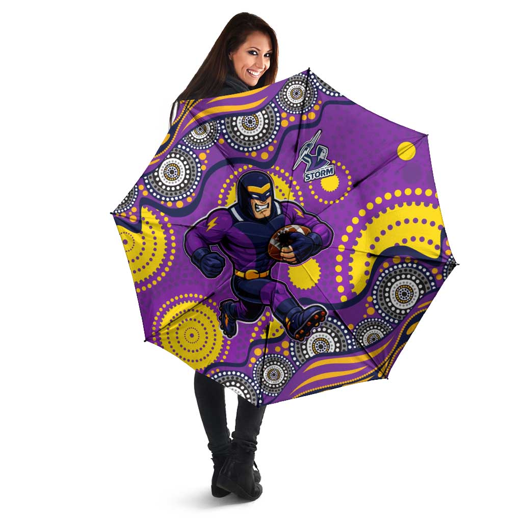 Melbourne Storm Umbrella Aboriginal Dot Pattern - Rugby Mascot Heritage Pride