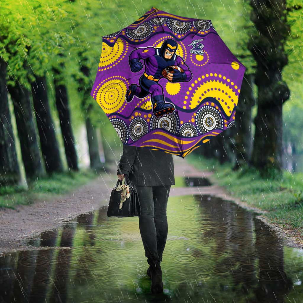 Melbourne Storm Umbrella Aboriginal Dot Pattern - Rugby Mascot Heritage Pride