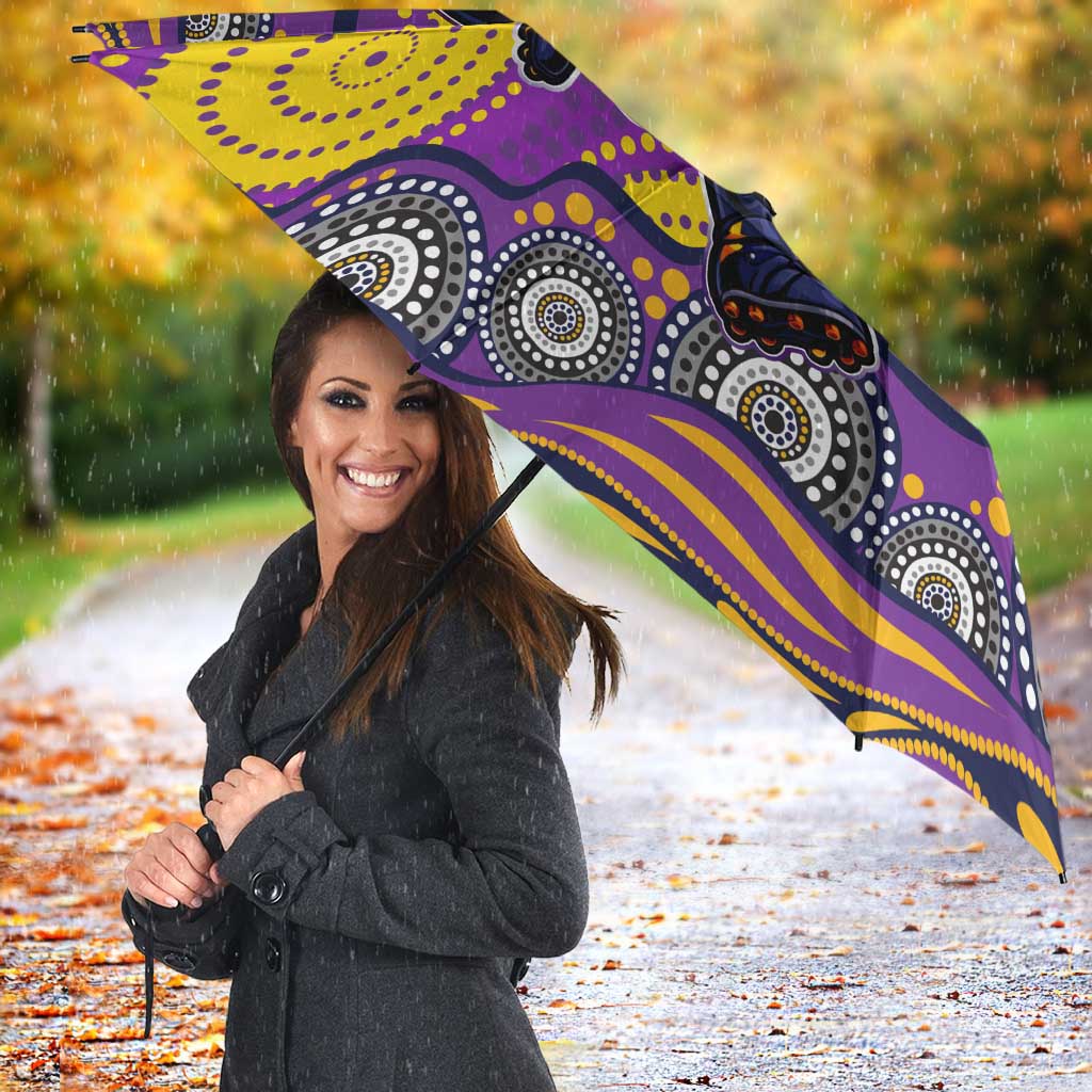 Melbourne Storm Umbrella Aboriginal Dot Pattern - Rugby Mascot Heritage Pride