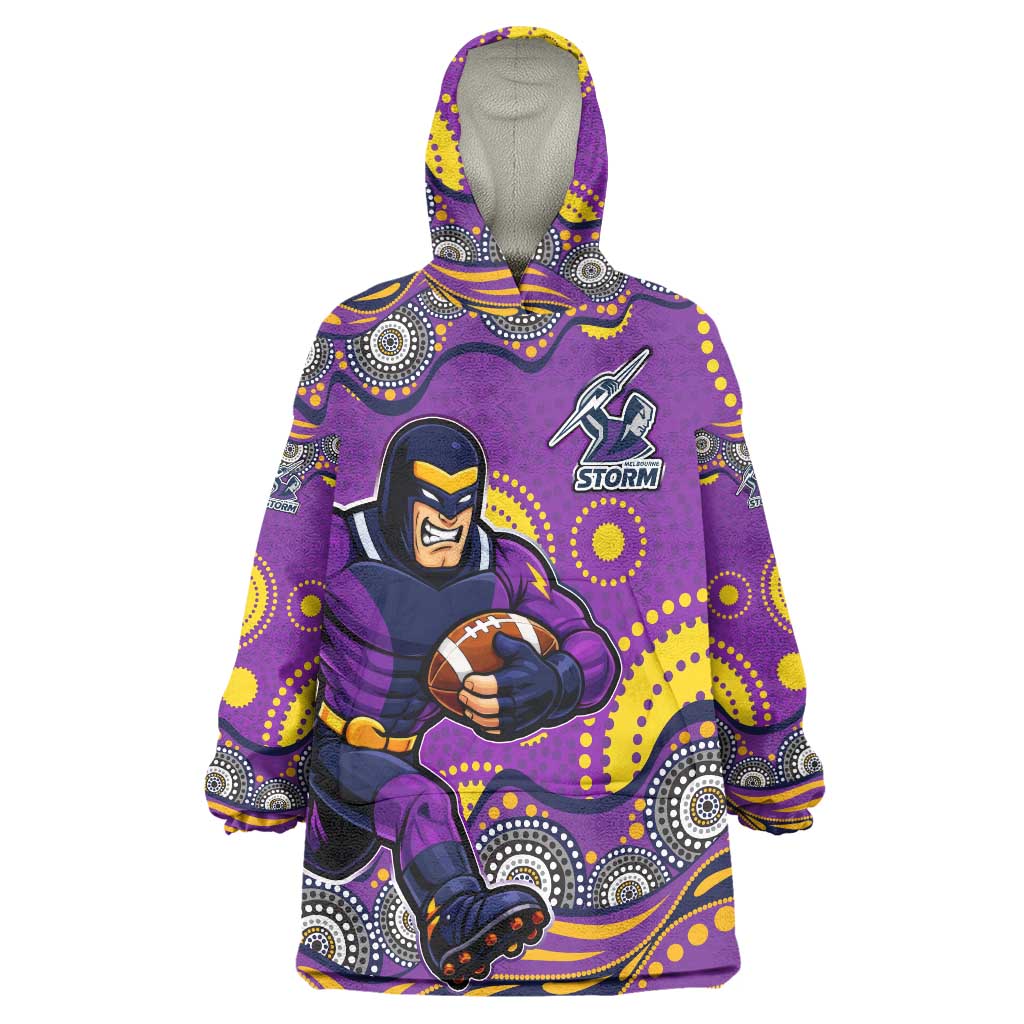 Melbourne Storm Wearable Blanket Hoodie Aboriginal Dot Pattern - Rugby Mascot Heritage Pride