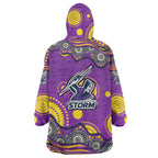 Melbourne Storm Wearable Blanket Hoodie Aboriginal Dot Pattern - Rugby Mascot Heritage Pride