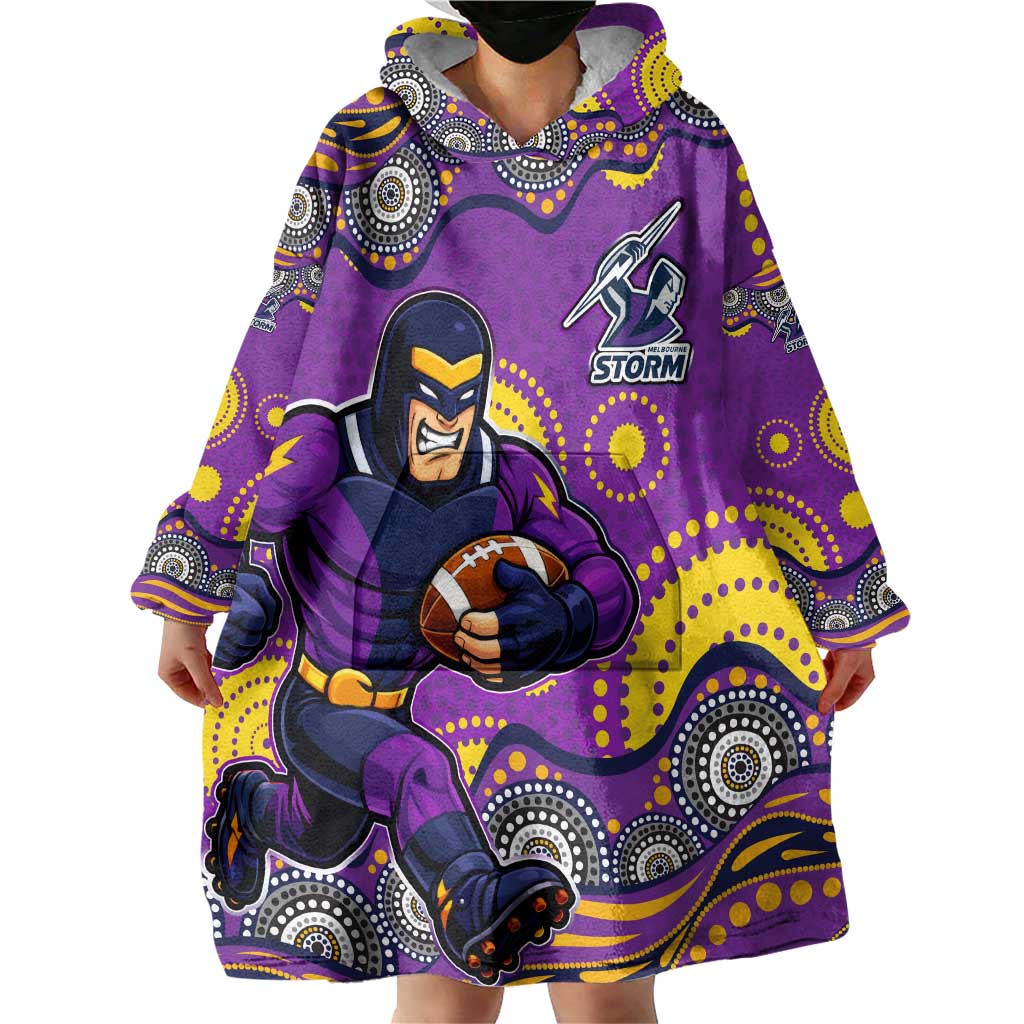 Melbourne Storm Wearable Blanket Hoodie Aboriginal Dot Pattern - Rugby Mascot Heritage Pride