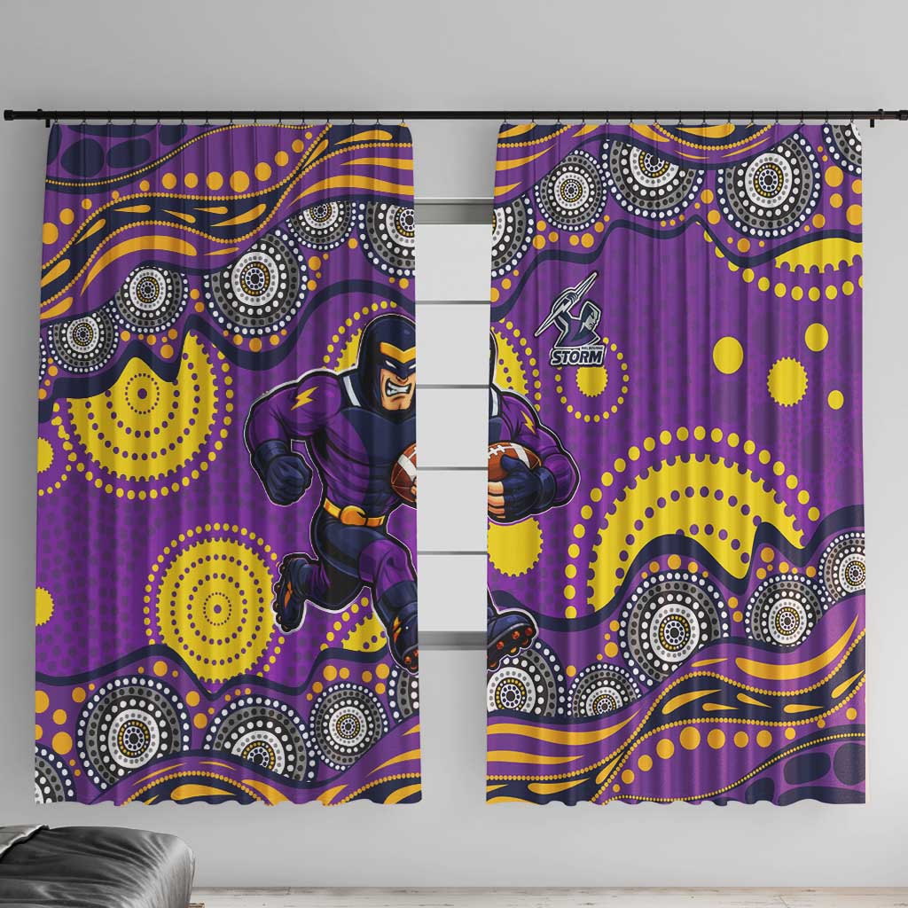 Melbourne Storm Window Curtain Aboriginal Dot Pattern - Rugby Mascot Heritage Pride